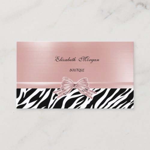 Elegant Stylish Chic Zebra PrintPink Bow Business Card