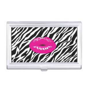 Elegant Stylish Chic-Zebra Print- Pink Lips Business Card Holder
