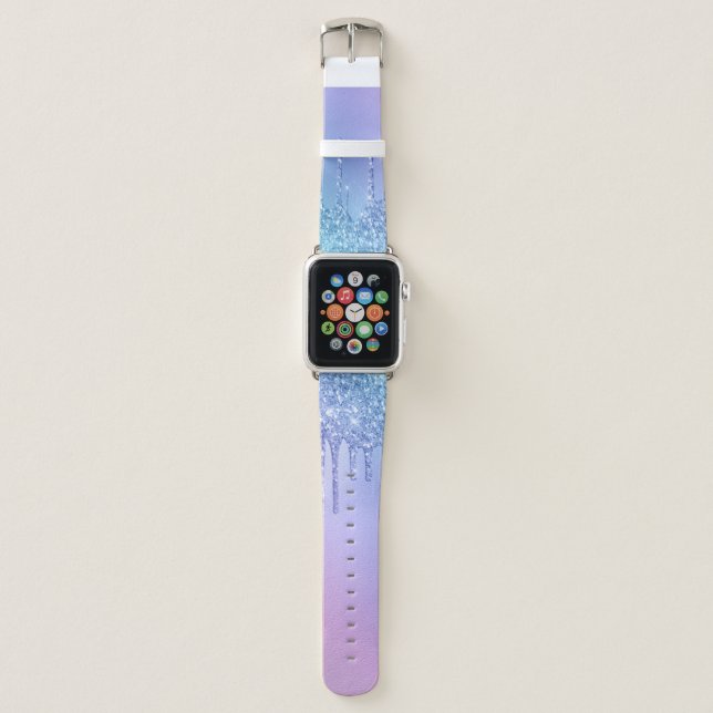 Elegant stylish chick blue & purple glitter drips apple watch band (Front)