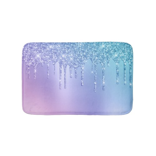 Elegant stylish chick blue  purple glitter drips bath mat