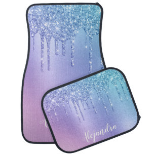 Elegant stylish chick blue & purple glitter drips car floor mat