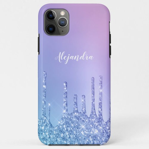 Elegant stylish chick blue  purple glitter drips iPhone 11 pro max case