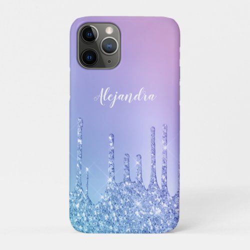 Elegant stylish chick blue  purple glitter drips iPhone 11 pro case