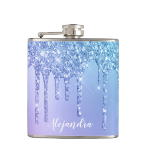 Elegant stylish chick blue & purple glitter drips flask