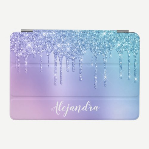 Elegant stylish chick blue & purple glitter drips iPad mini cover