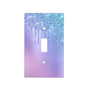 Elegant stylish chick blue & purple glitter drips light switch cover