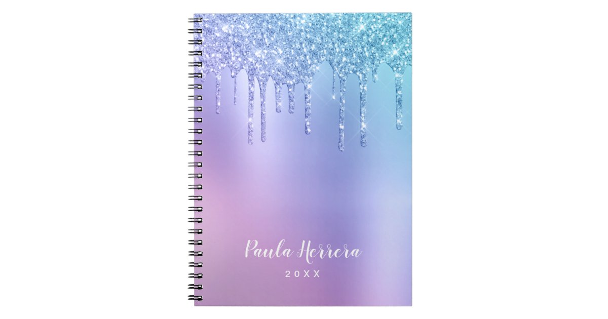 Elegant stylish chick blue & purple glitter drips notebook