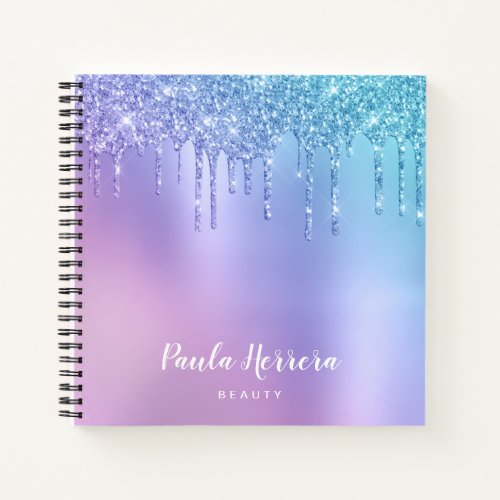 Elegant stylish chick blue  purple glitter drips notebook