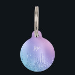Elegant stylish chick blue & purple glitter drips pet ID tag<br><div class="desc">This pretty pet ID tag design features faux blue & purple dripping glitter metallic texture and elegant calligraphy font.</div>