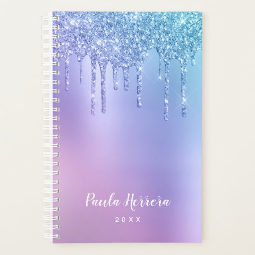 Elegant stylish chick blue  purple glitter drips planner