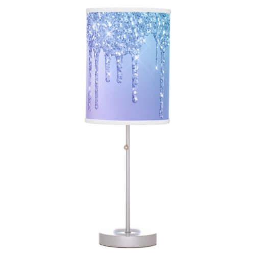Elegant stylish chick blue  purple glitter drips table lamp