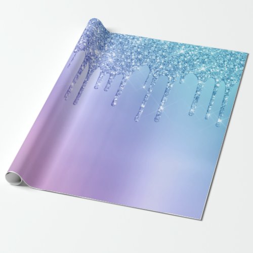 Elegant stylish chick blue  purple glitter drips wrapping paper