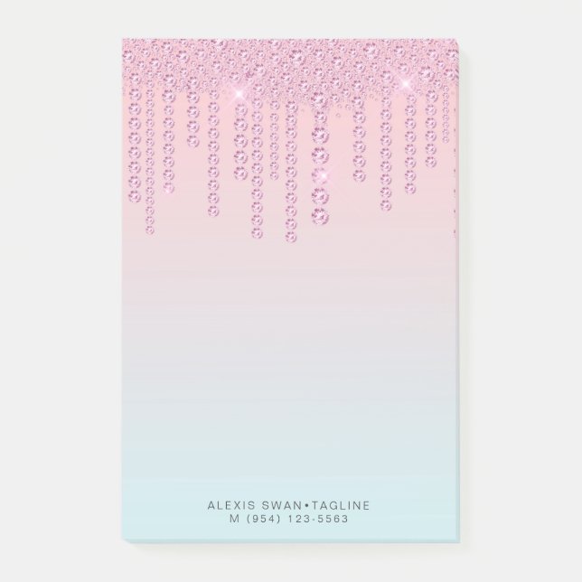 Elegant stylish chick ombre pink & blue diamonds post-it notes (Front)