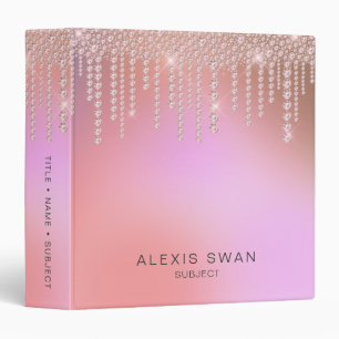 Elegant stylish chick ombre pink & purple diamonds 3 ring binder