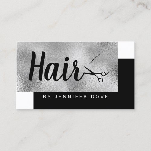 Elegant stylish chick silver scissors hairstylist business card