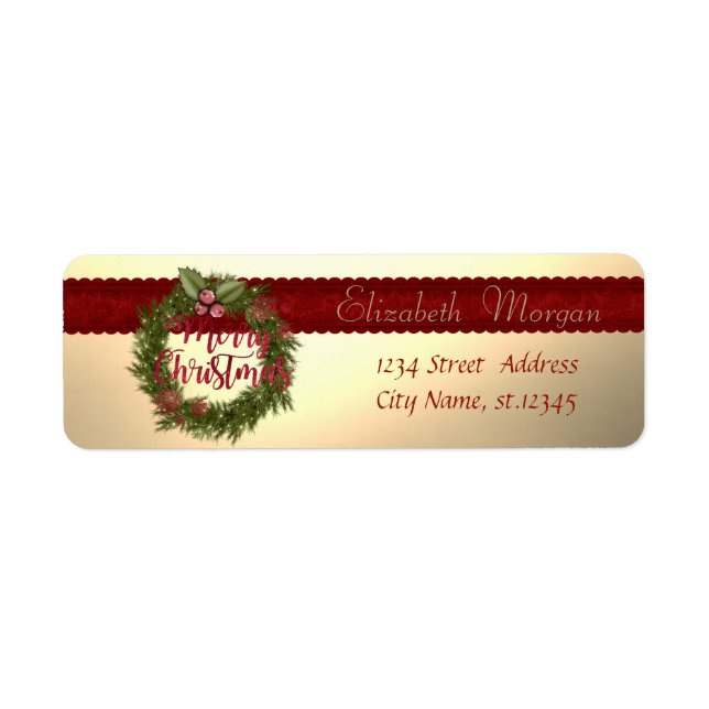 Elegant Stylish Christmas Holliday Wreath Label (Front)