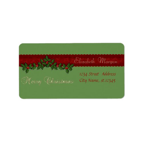 Elegant Stylish Christmas Holly Berry Branches Label