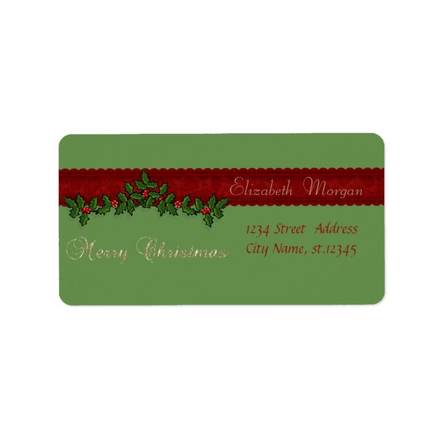 Elegant Stylish Christmas Holly Berry Branches Label (Front)