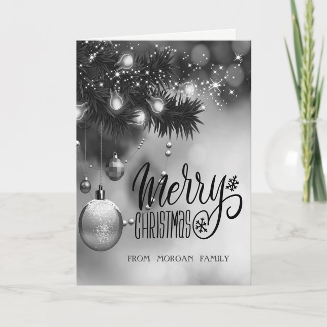 Elegant Stylish Christmas Tree,Balls,Stars Holiday Card (Front)