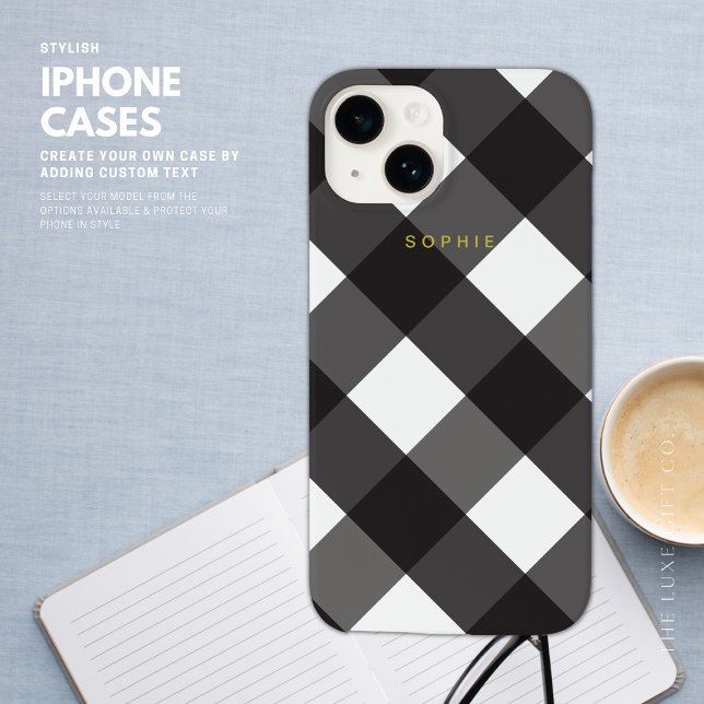 Elegant Stylish Classic Black Gingham and Gold Case-Mate iPhone Case (Creator Uploaded)