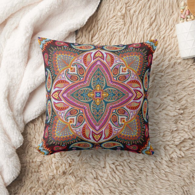 Elegant Stylish Classic Purple Paisley Pattern Throw Pillow (Blanket)