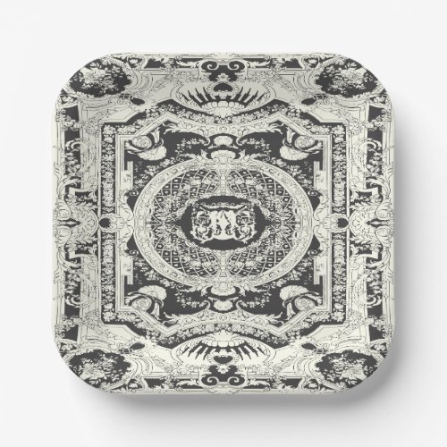 Elegant Stylish Classy Black White Baroque  Paper Plates