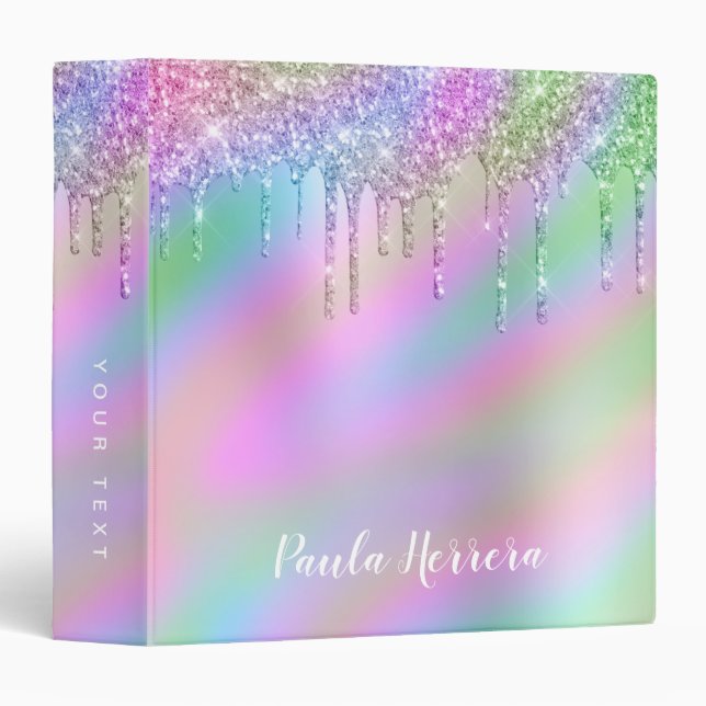Elegant stylish colorful holographic glitter drips 3 ring binder (Front/Spine)