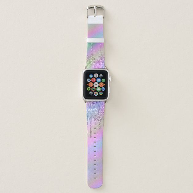 Elegant stylish colorful holographic glitter drips apple watch band Zazzle
