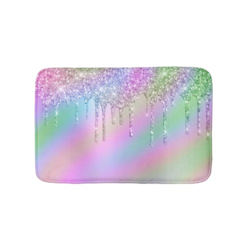 Elegant stylish colorful holographic glitter drips bath mat