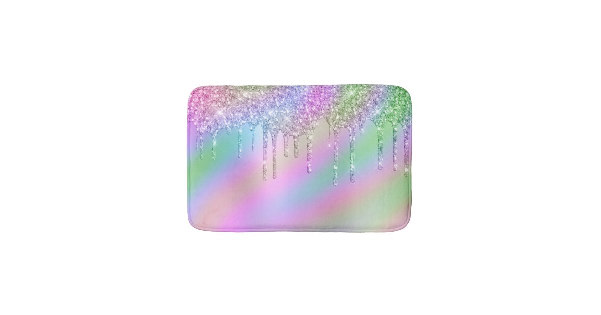 Elegant stylish colorful holographic glitter drips bath mat | Zazzle