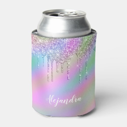 Elegant stylish colorful holographic glitter drips can cooler