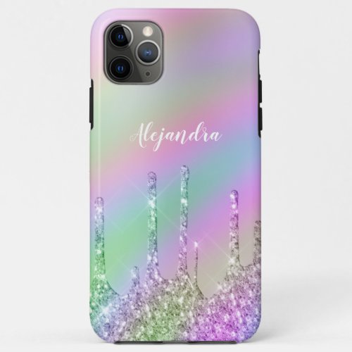 Elegant stylish colorful holographic glitter drips iPhone 11 pro max case