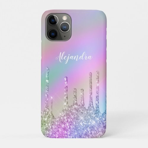 Elegant stylish colorful holographic glitter drips iPhone 11 pro case