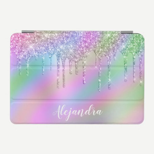 Elegant stylish colorful holographic glitter drips iPad mini cover