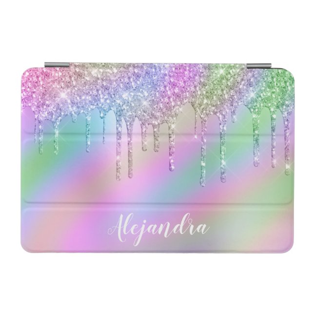 Elegant stylish colorful holographic glitter drips iPad mini cover (Horizontal)