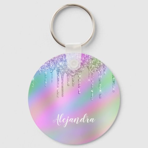 Elegant stylish colorful holographic glitter drips keychain