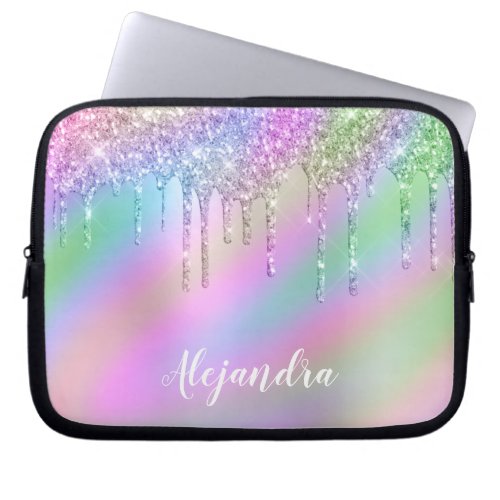 Elegant stylish colorful holographic glitter drips laptop sleeve