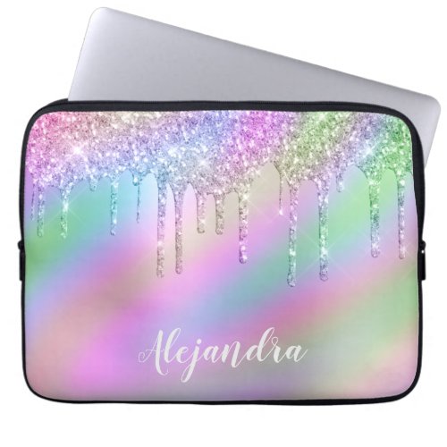Elegant stylish colorful holographic glitter drips laptop sleeve