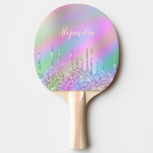 Elegant stylish colorful holographic glitter drips ping pong paddle