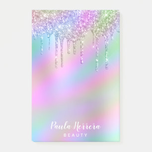Elegant stylish colorful holographic glitter drips post-it notes