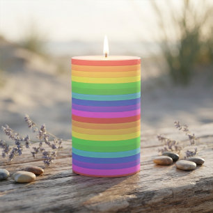 Elegant Stylish Colorful Rainbow Stripes Horizonal Pillar Candle