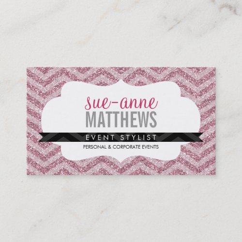 ELEGANT stylish cool chevron pattern glitter pink Business Card Templates