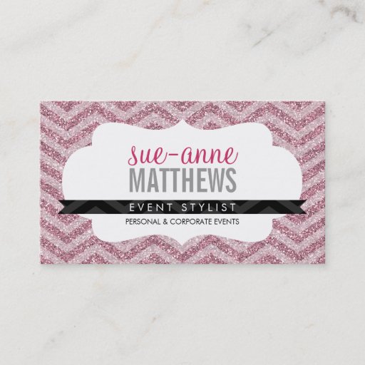 Customizable ELEGANT stylish cool chevron pattern glitter pink Business Card Templates