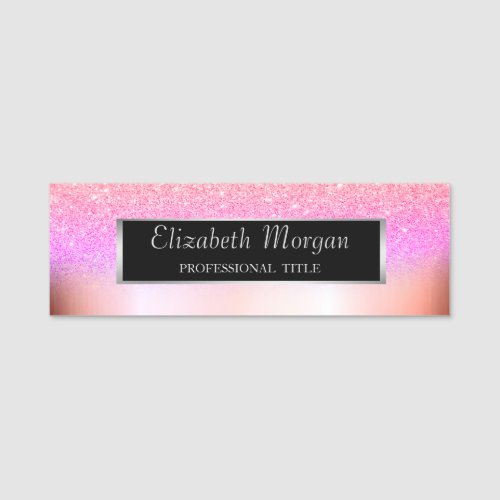Elegant Stylish Cool Silver FrameGlitter Ombre  Name Tag