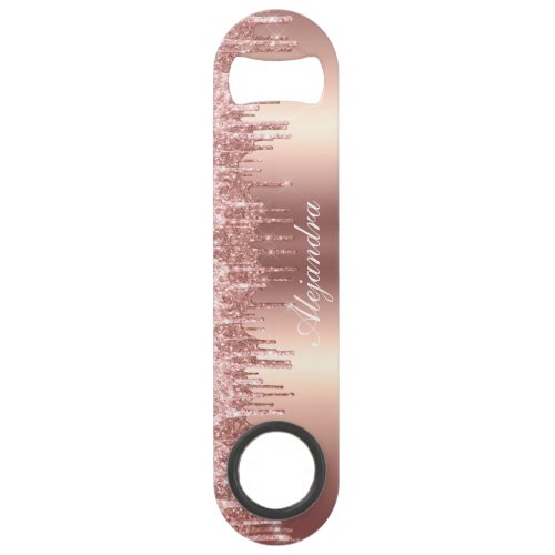 Elegant stylish copper rose gold glitter drips bar key