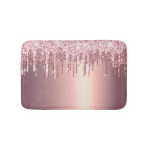 Elegant stylish copper rose gold glitter drips bath mat