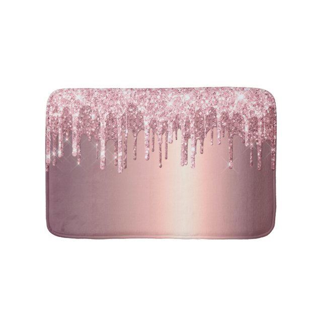 Elegant stylish copper rose gold glitter drips bath mat (Front)