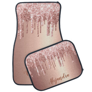 Elegant stylish copper rose gold glitter drips car floor mat