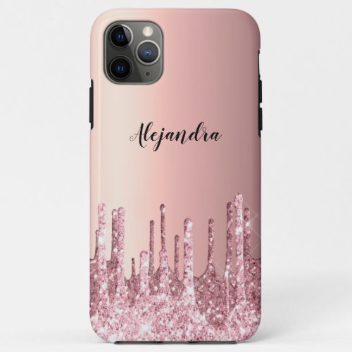 Elegant stylish copper rose gold glitter drips iPhone 11 pro max case