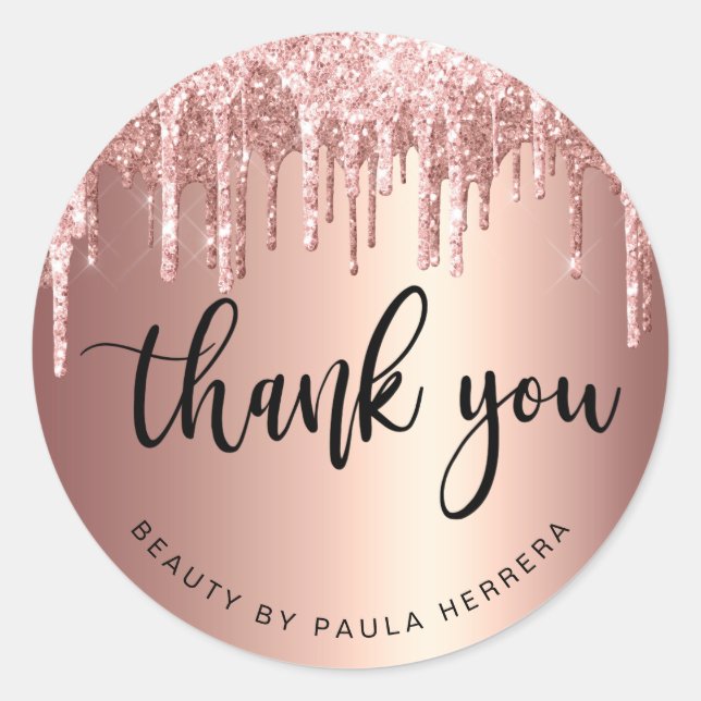Elegant stylish copper rose gold glitter drips classic round sticker (Front)